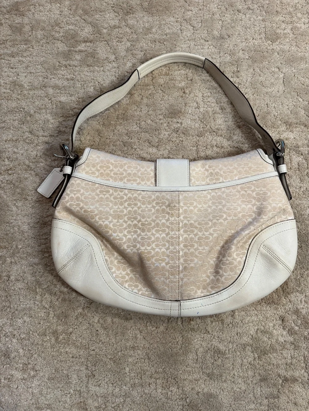 Vintage 2004 Coach Soho 6808 Signature Buckle Hobo Bag Cream White Y2K